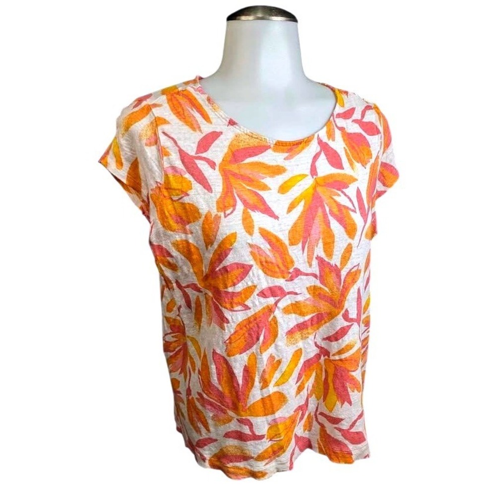 Cynthia Rowley~100% Linen~Floral Top~Medium~Pink/Orange/Side Button/Slit/ Breezy